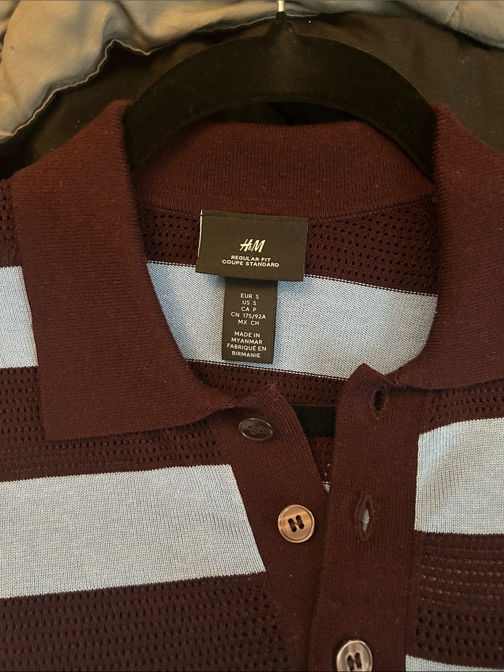 H&M Brown and Light Blue Striped Knit Polo